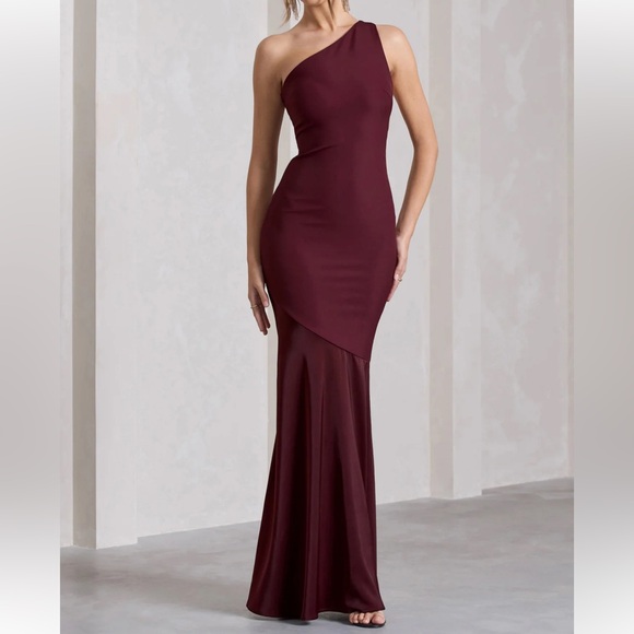 Plum One Shoulder Cut Out Fishtail Maxi Dress - Picture 1 of 4